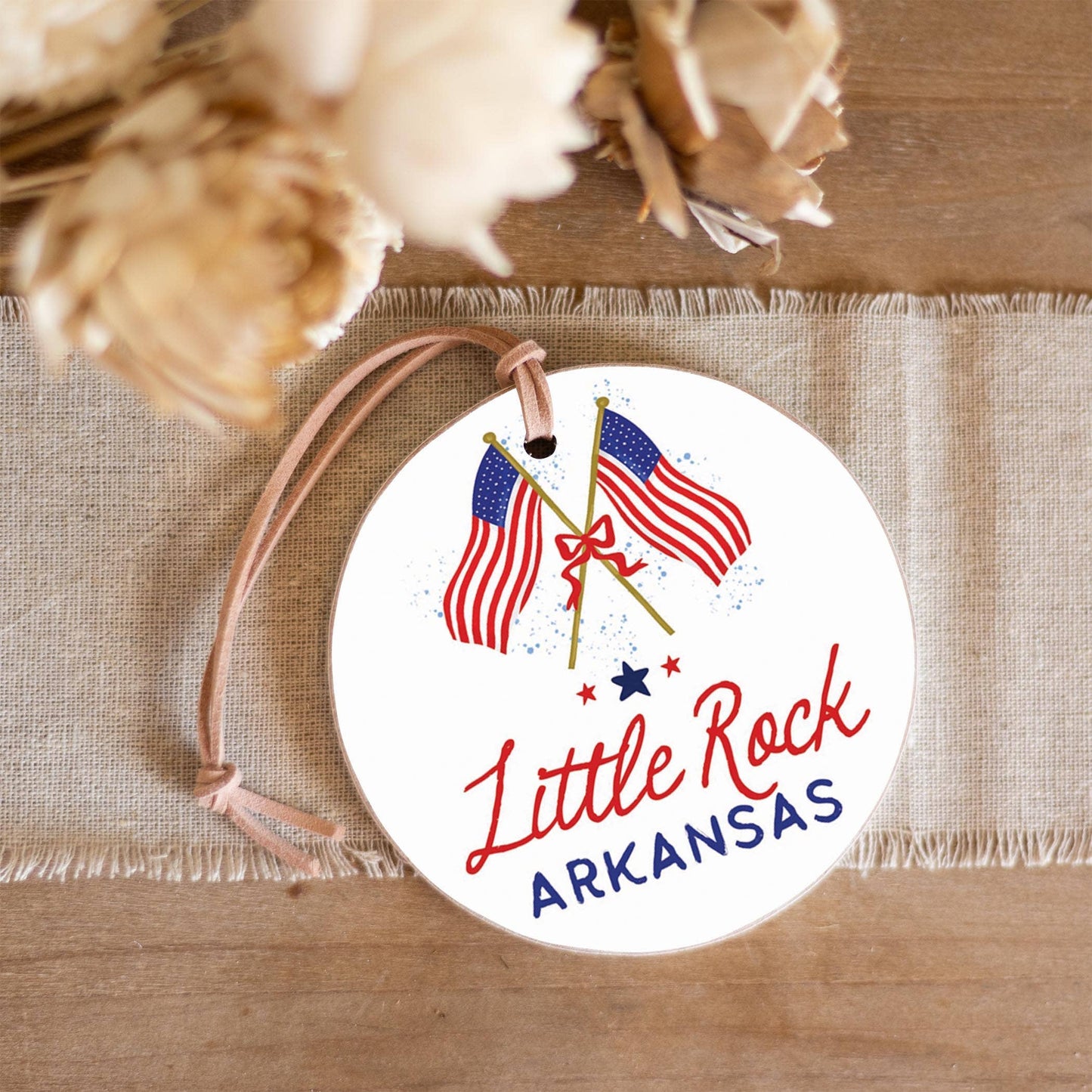 Ornament, Patriotic Gift, American Flag, Custom City/State