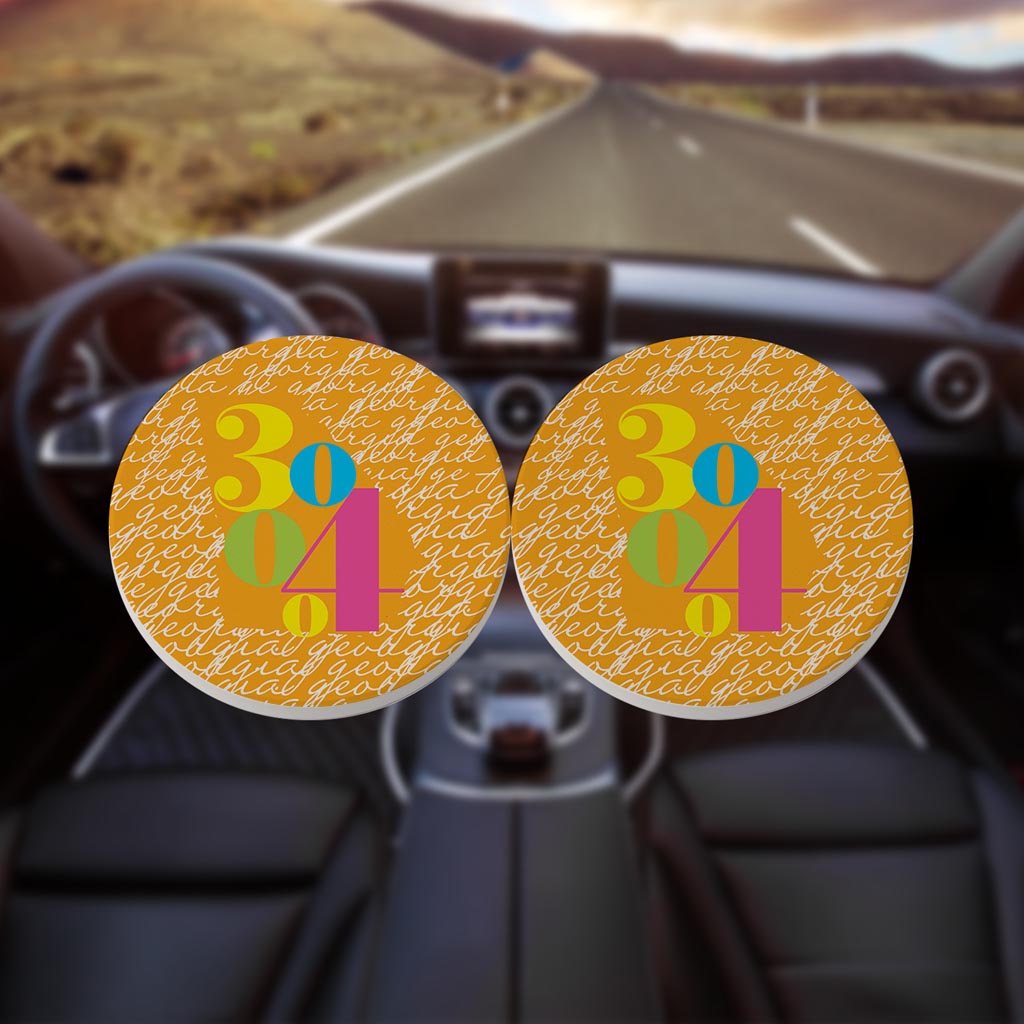 Bright Modern State Script Orange Georgia Atlanta | Absorbent Car Coasters | Set of 2 | Min 4