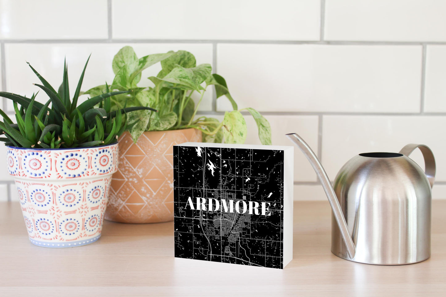 Minimalistic B&W Ardmore Ok Map | Wood Block | Eaches | Min 4