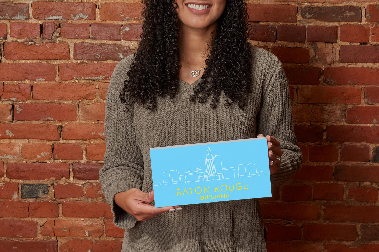Minimalistic Blue And Gold Baton Rouge Skyline| Wood Sign | Eaches | Min 4