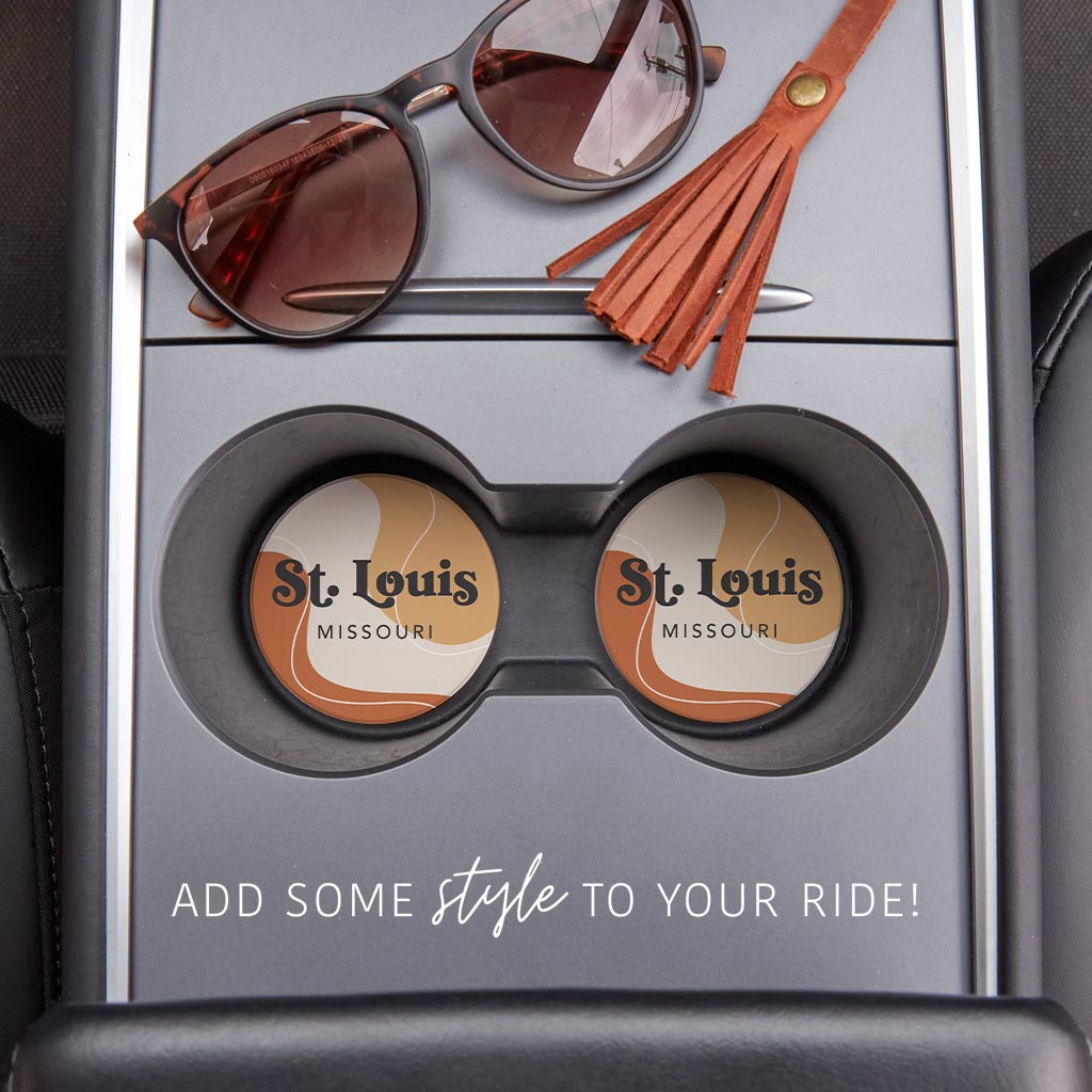 Vintage Groove Fluid Orange Missouri St Louis | Absorbent Car Coasters | Set of 2 | Min 4