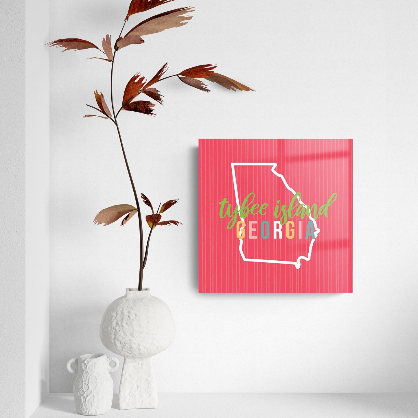 Boho Color State On Pink Georgia Tybee Island | Hi-Def Glass Art | Eaches | Min 2
