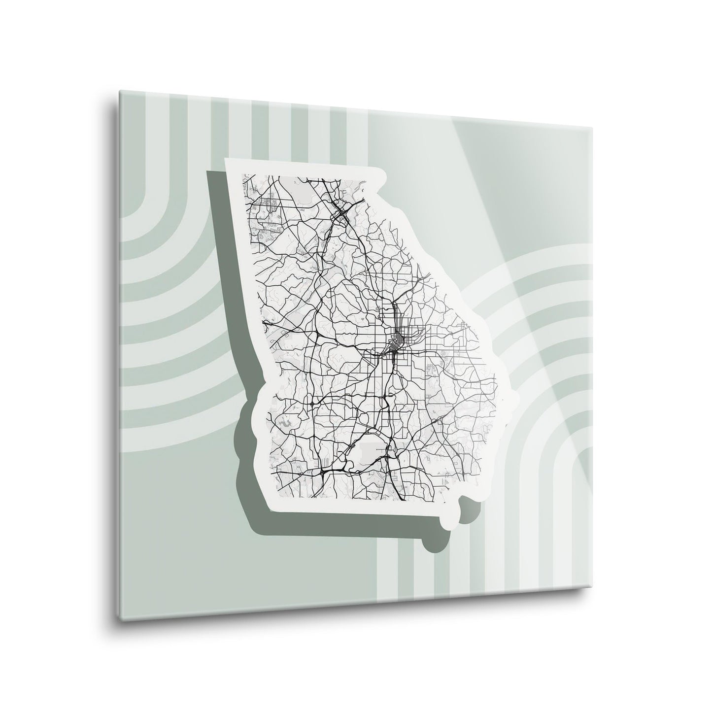 Vintage Groove Light Green Lines Map Georgia Atlanta | Hi-Def Glass Art | Eaches | Min 2
