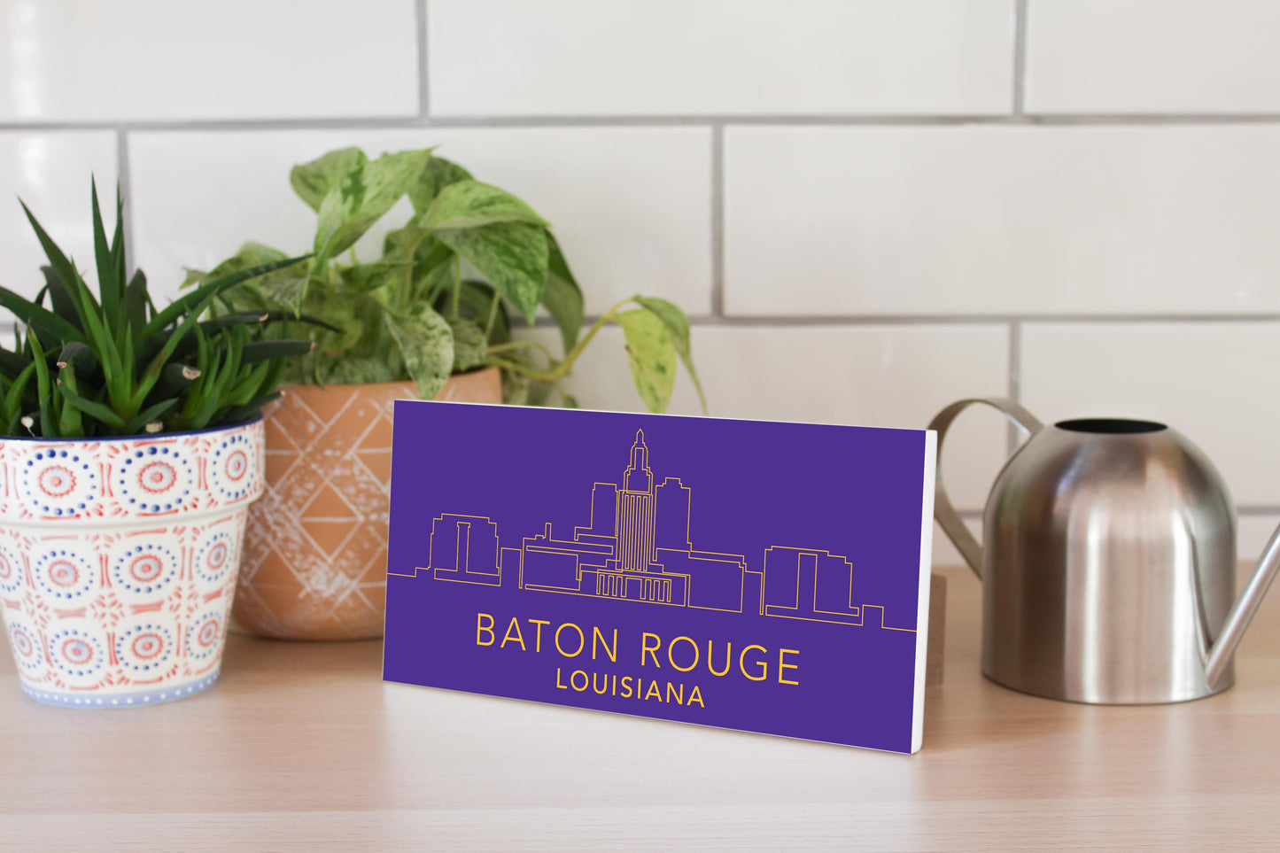 Minimalistic Purple And Gold Baton Rouge Skyline| Wood Sign | Eaches | Min 4