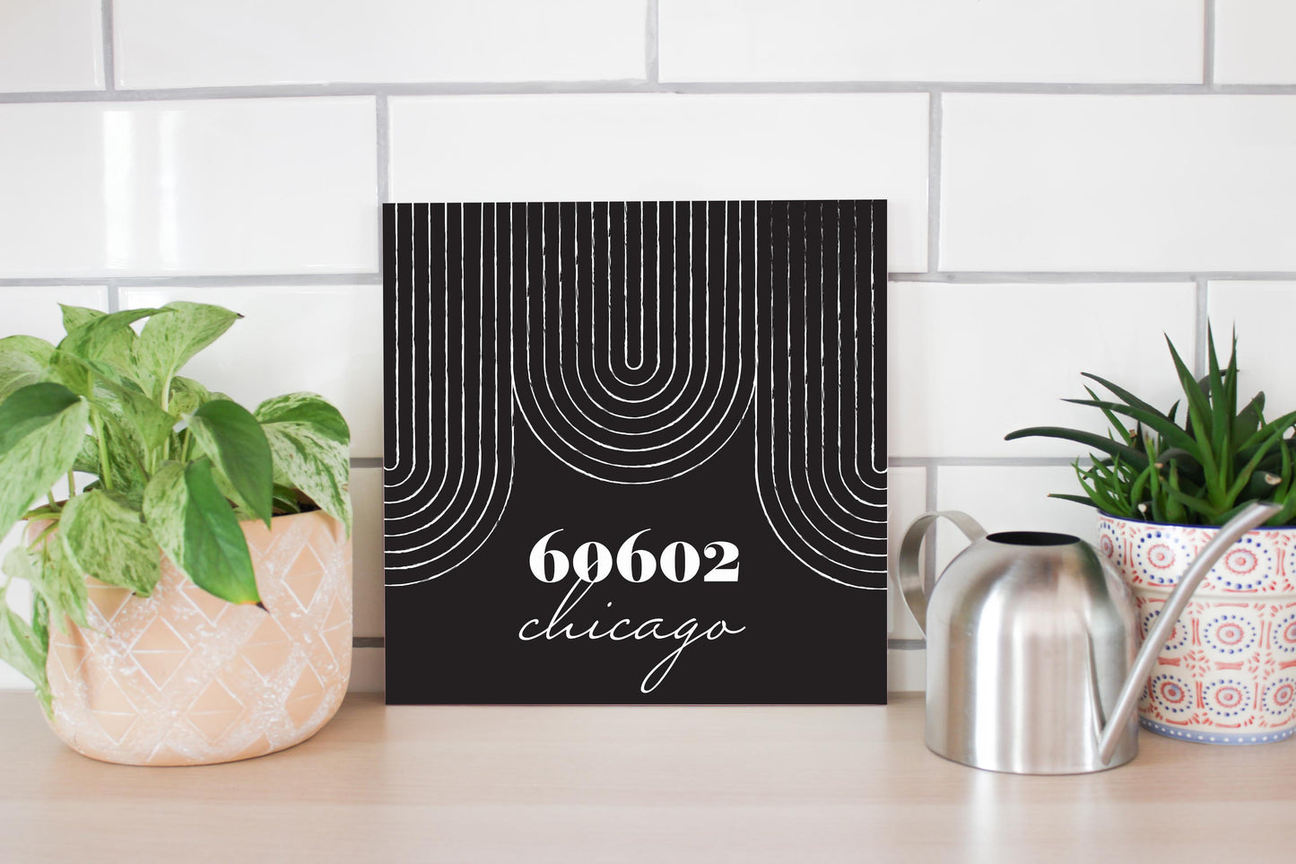 Black And White City Zip On Black Illinois Chicago | Wood Sign | Eaches | Min 2