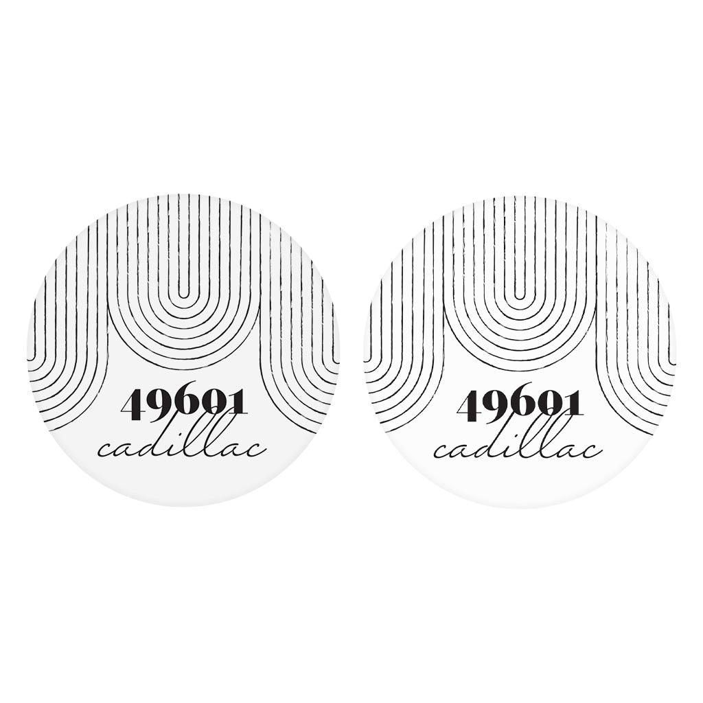 Black And White City Zip On White Michigan Cadillac | Absorbent Car Coasters | Set of 2 | Min 4