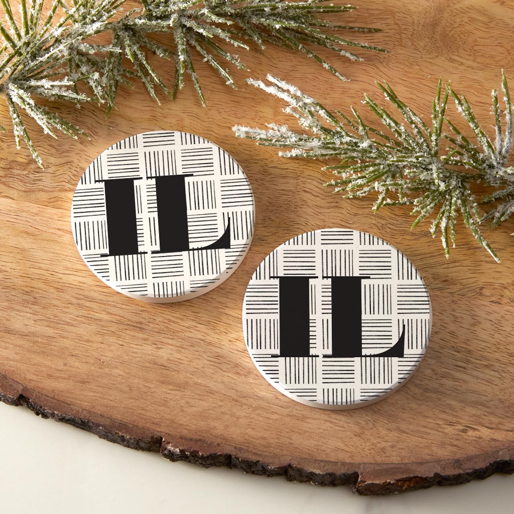 Black And White Geometric On White Illinois| Absorbent Car Coasters | Set of 2 | Min 4