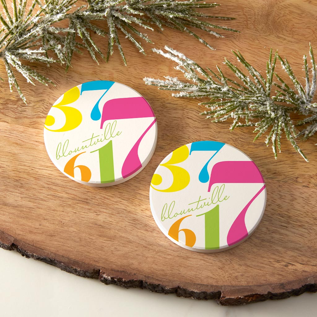 Bright Modern Color Block City Zip Tennessee Blountville | Absorbent Car Coasters | Set of 2 | Min 4