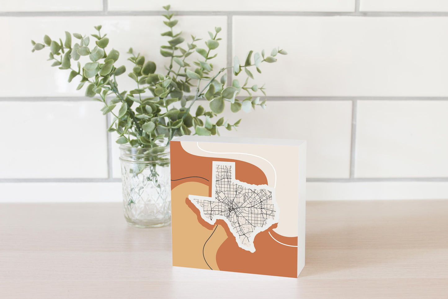 Vintage Groove Fluid Orange Map Texas Dallas | Wood Block | Eaches | Min 4