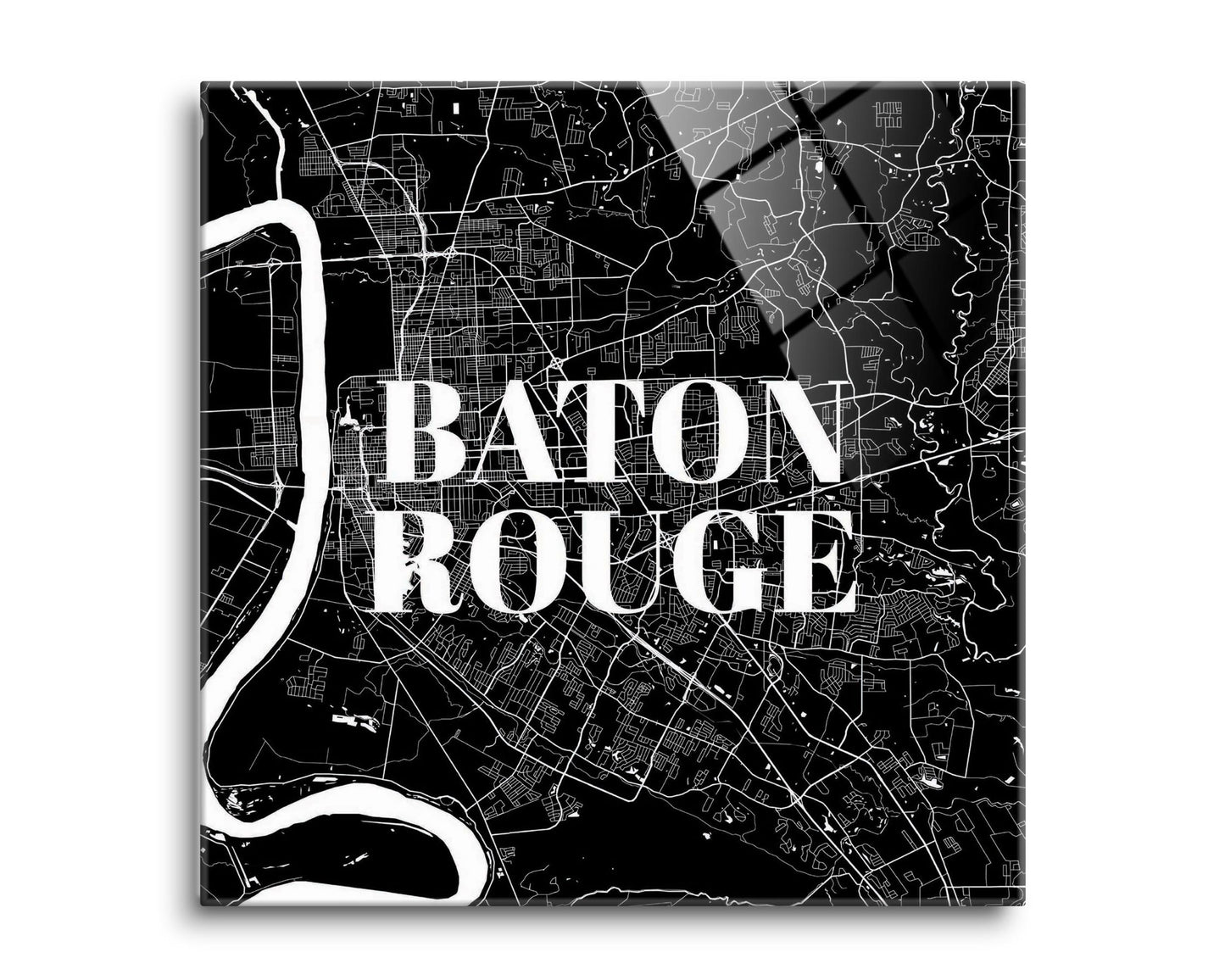 Minimalistic Baton Rouge Black Map | Hi-Def Glass Art | Eaches | Min 2