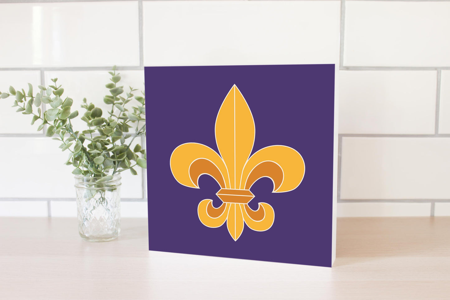 Purple Gold Louisiana Fleur De Lis | Wood Block | Eaches | Min 2