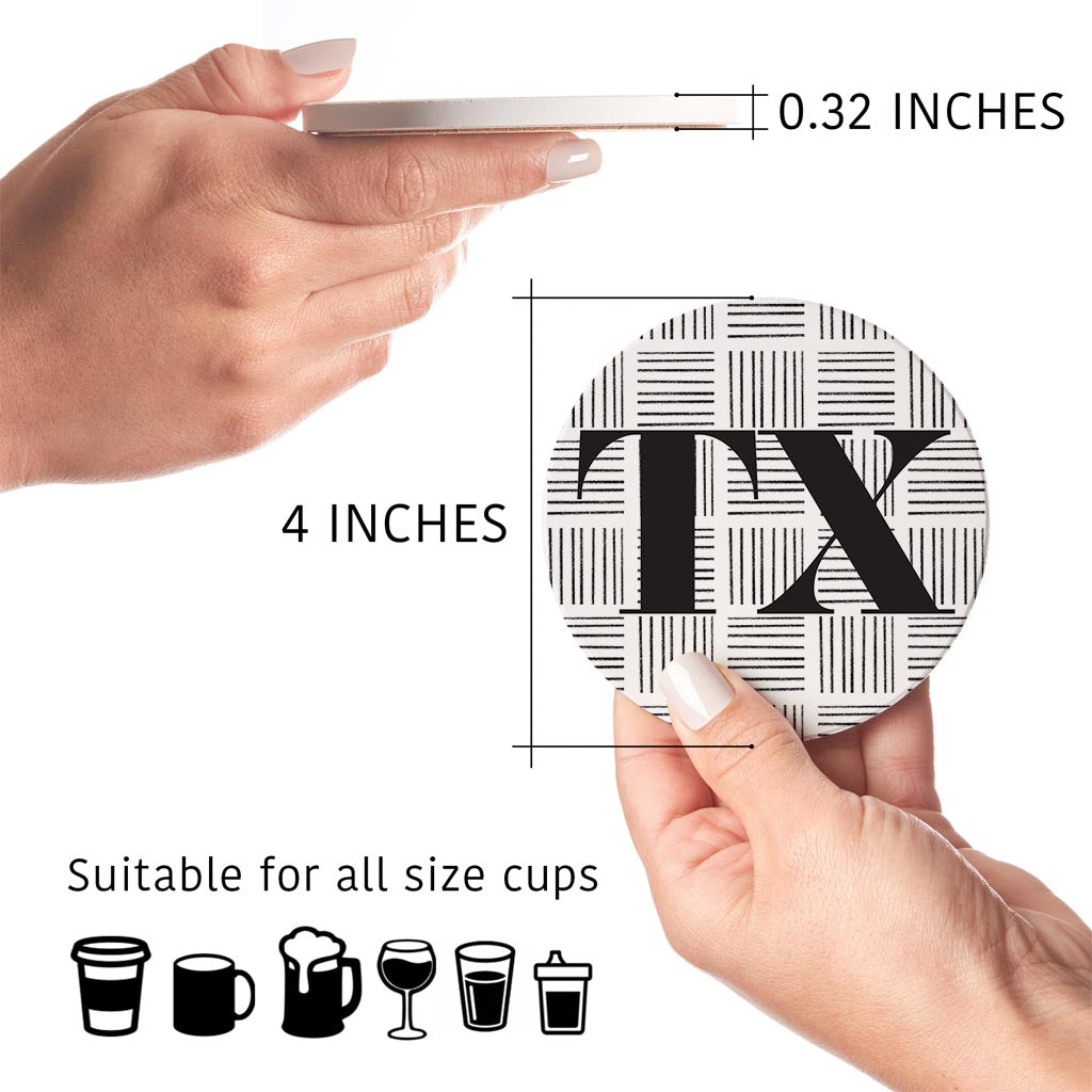 Black And White Abbreviated On White Texas| Absorbent Coasters | Set of 4 | Min 2