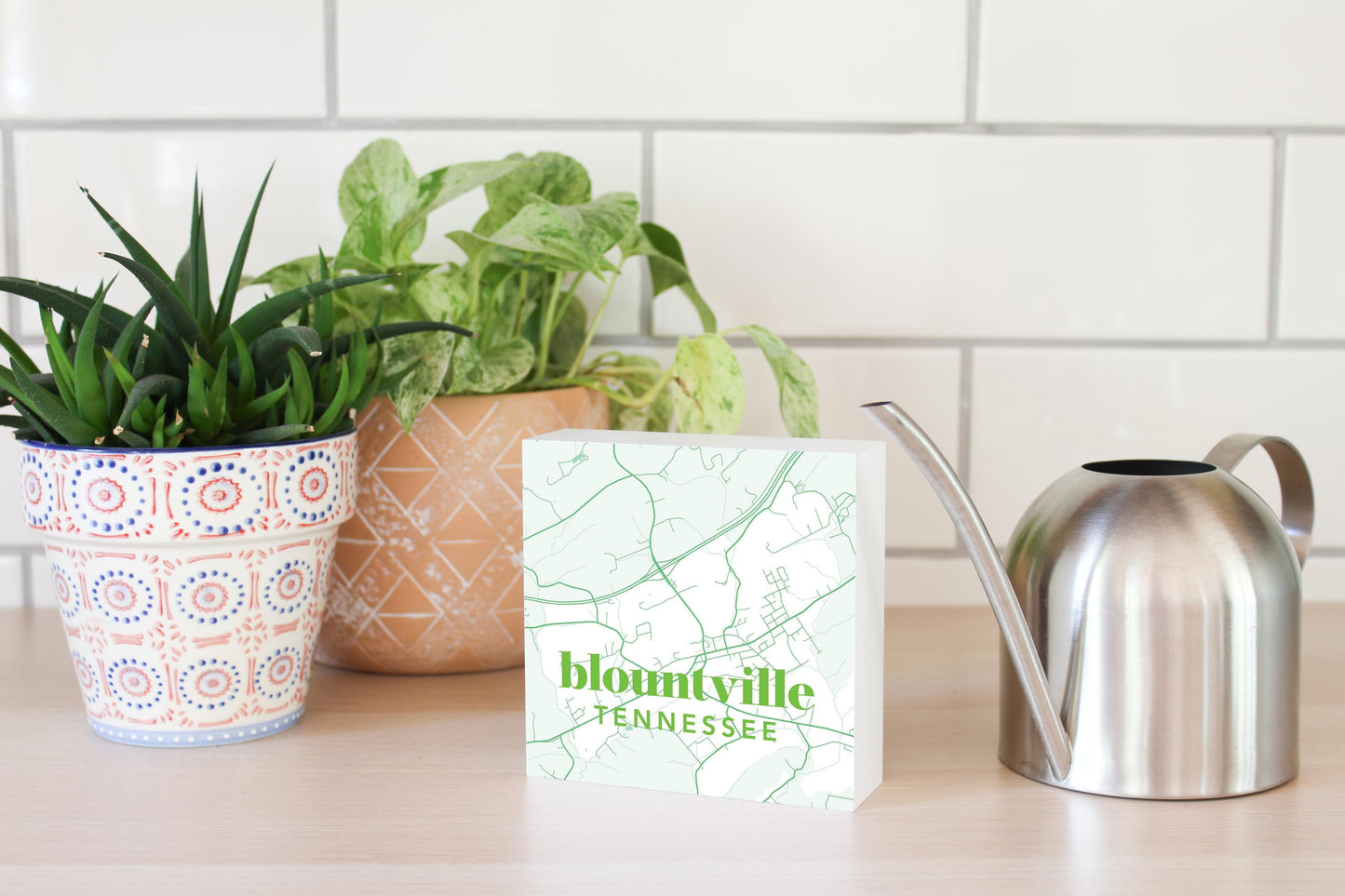 Bright Modern Green Map Tennessee Blountville | Wood Block | Eaches | Min 4