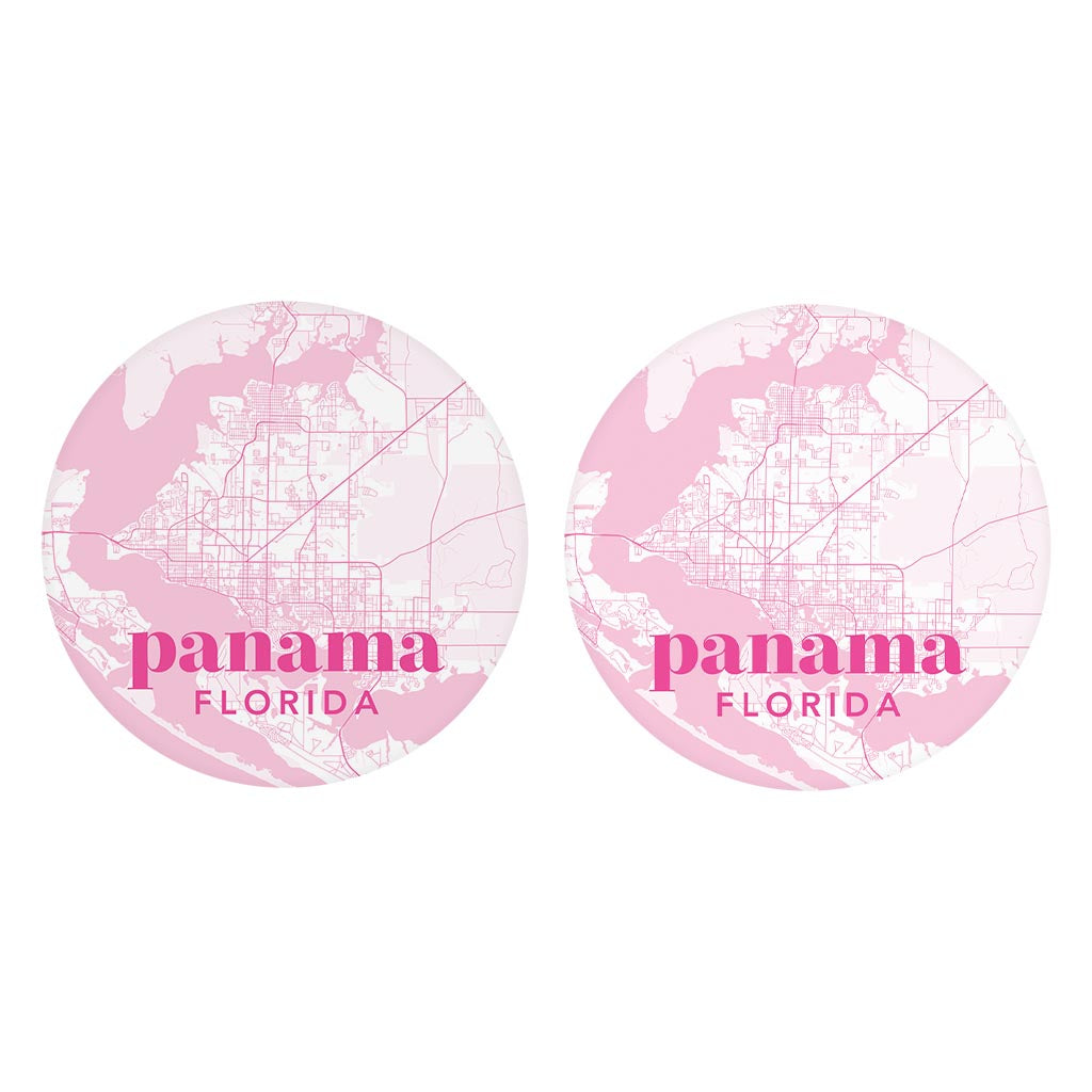 Bright Modern Pink Map Florida Panama | Absorbent Car Coasters | Set of 2 | Min 4