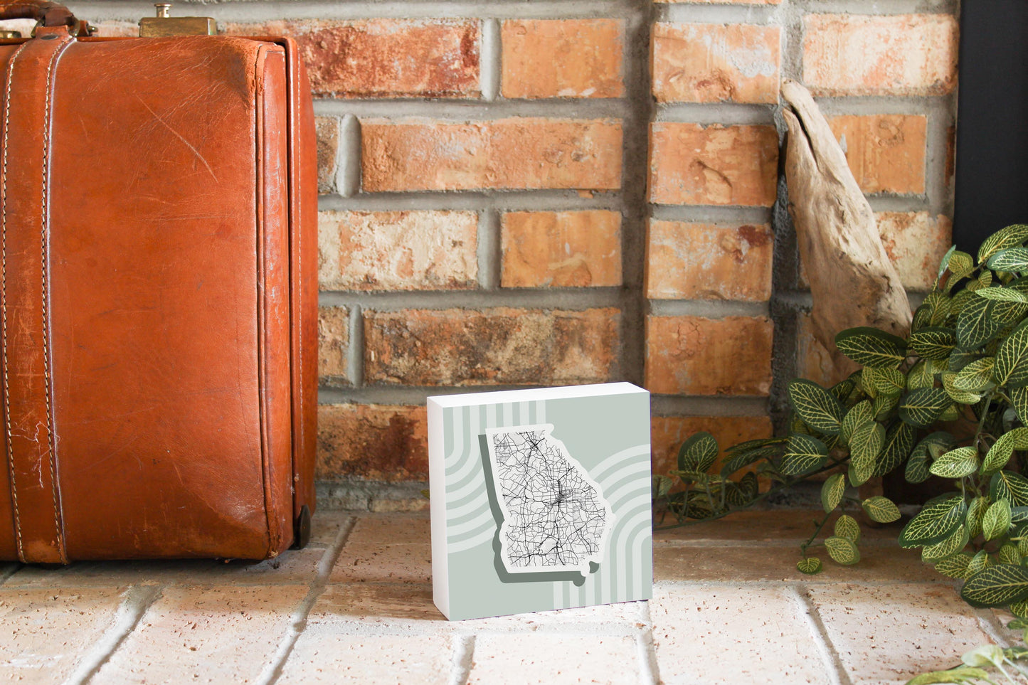 Vintage Groove Light Green Lines Map Georgia Atlanta | Wood Block | Eaches | Min 4