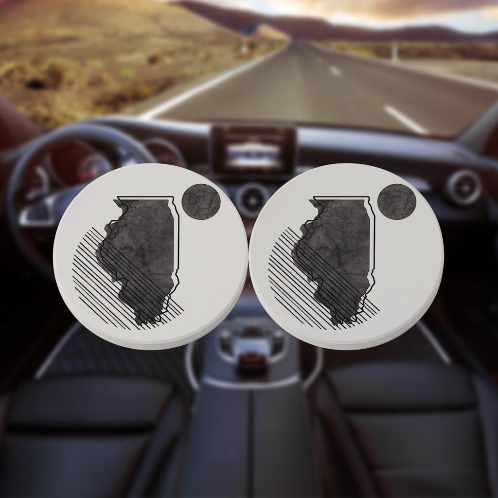 Black And White Geometric On White Illinois | Absorbent Car Coasters | Set of 2 | Min 4