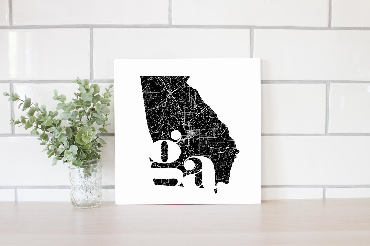 Black And White Abbreviated State Map White Georgia | Wood Sign | Eaches | Min 2