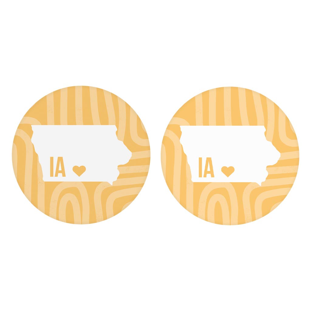 Boho Color Heart State On Yellow Iowa | Absorbent Car Coasters | Set of 2 | Min 4