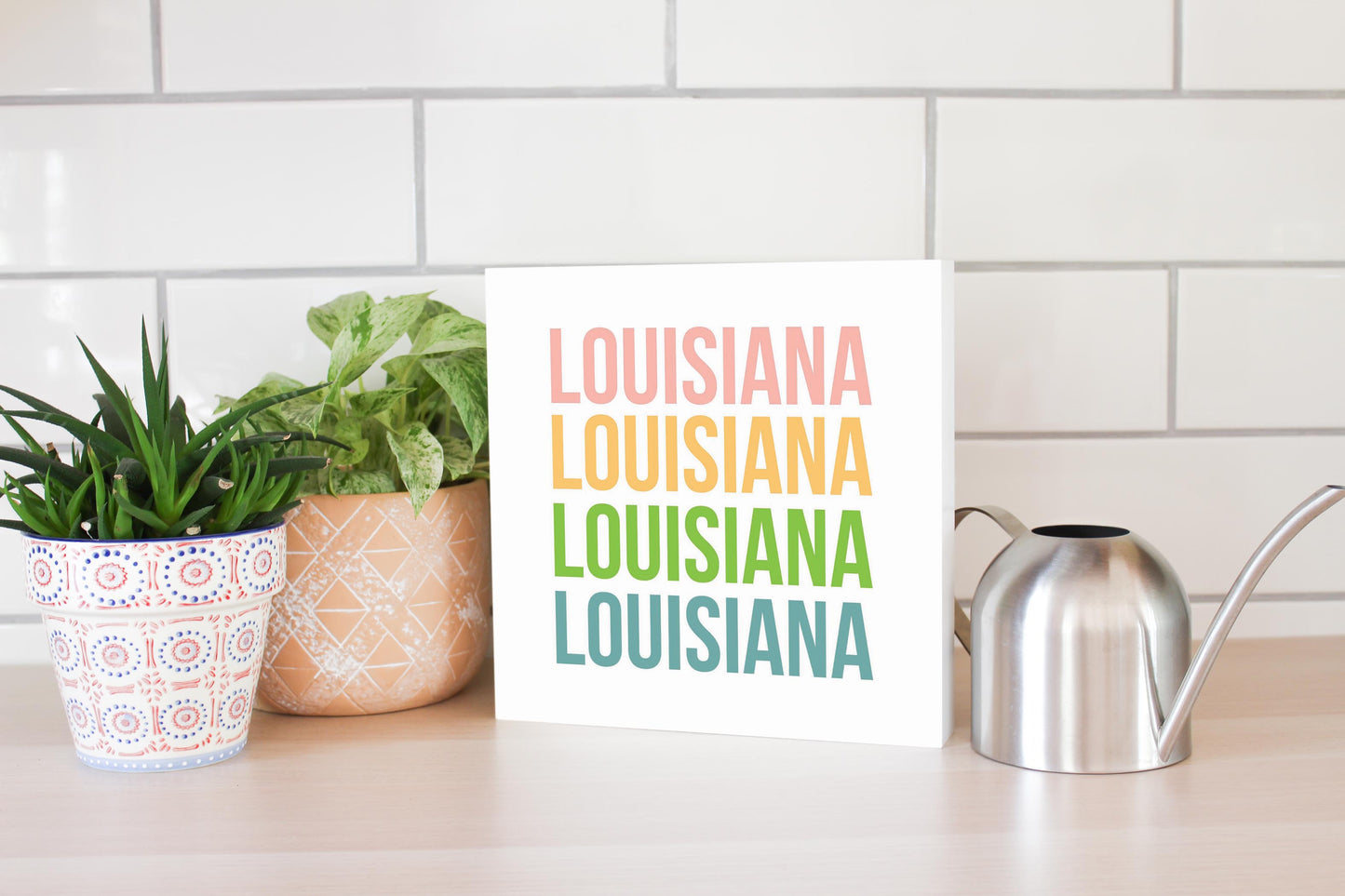 Boho Color Repeated State Name Louisiana | Wood Block | Eaches | Min 2