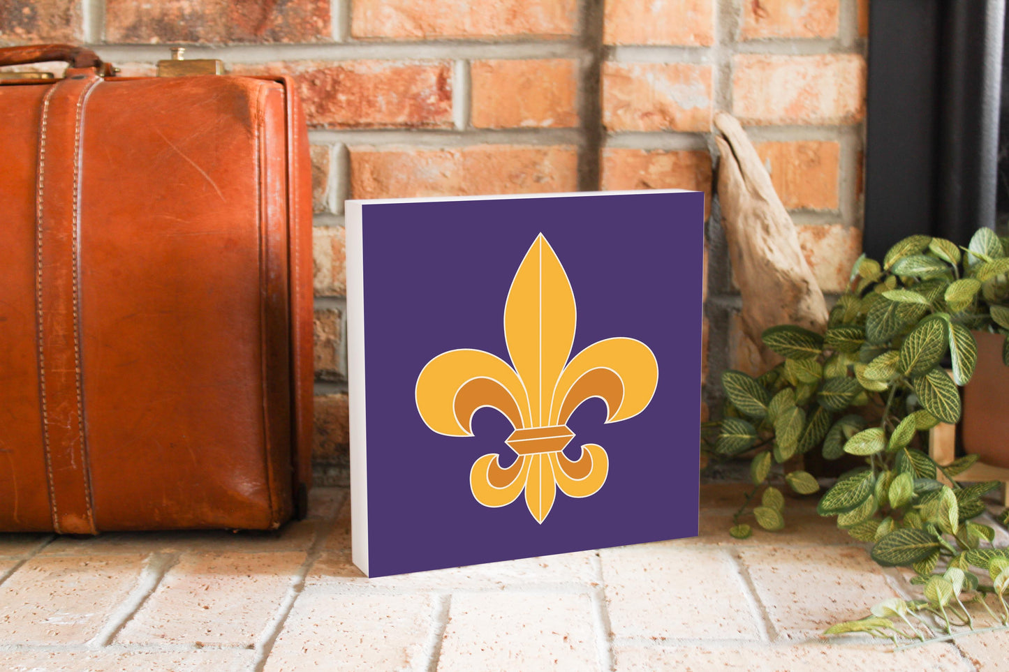 Purple Gold Louisiana Fleur De Lis | Wood Block | Eaches | Min 2