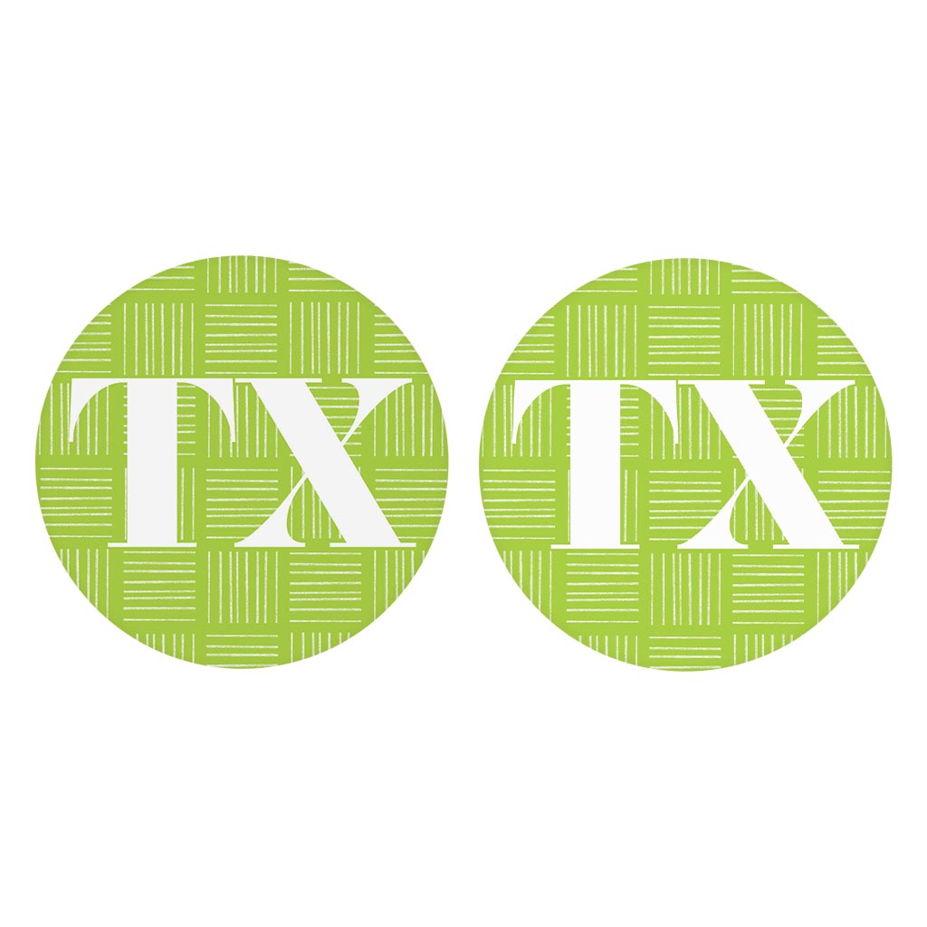 Bright Modern Abbreviated On Green Texas | Absorbent Car Coasters | Set of 2 | Min 4