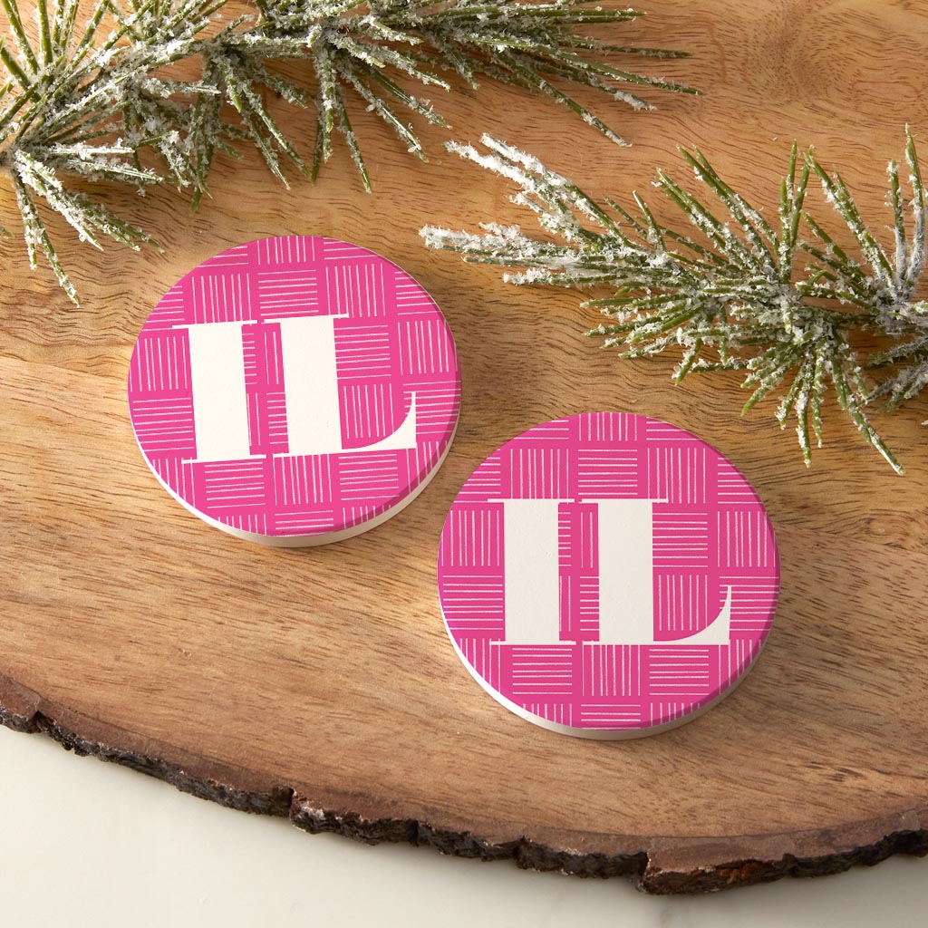 Bright Modern Abbreviated On Pink Illinois| Absorbent Car Coasters | Set of 2 | Min 4