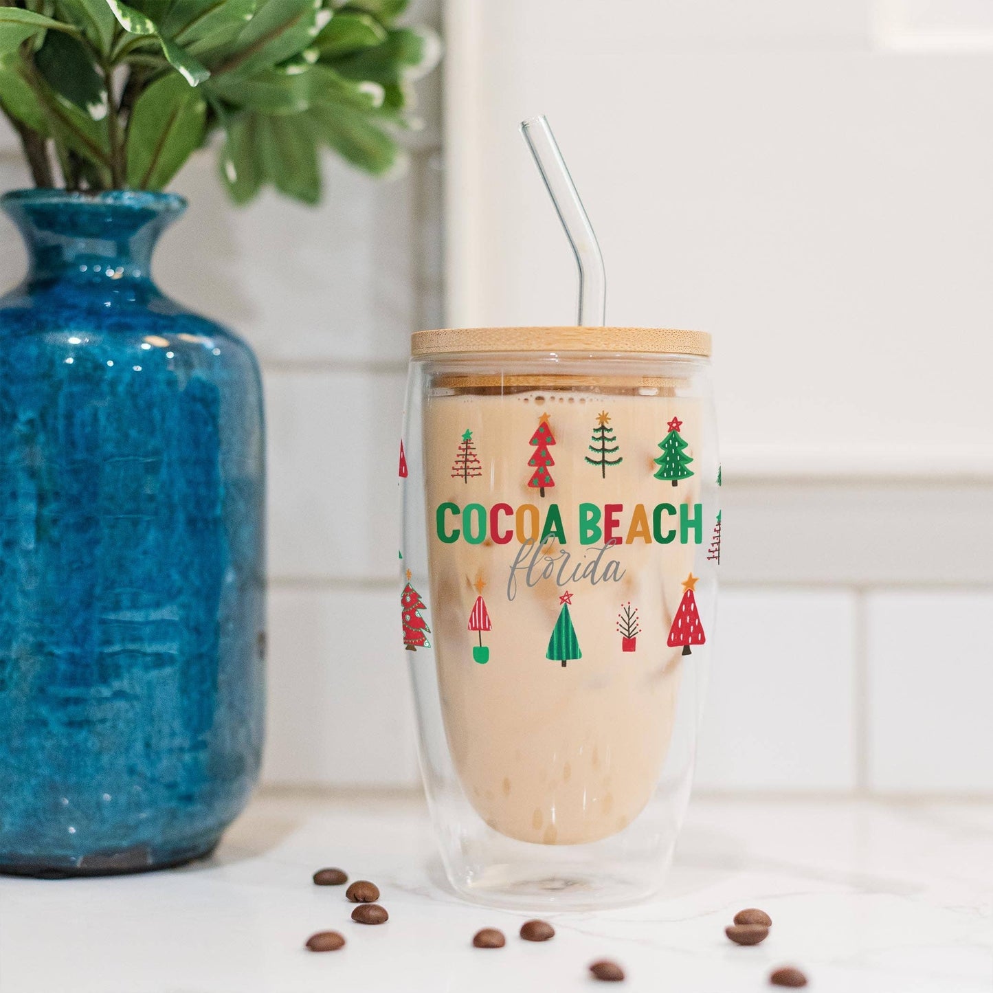 16oz Custom Insulated Glass Tumbler Christmas Trees