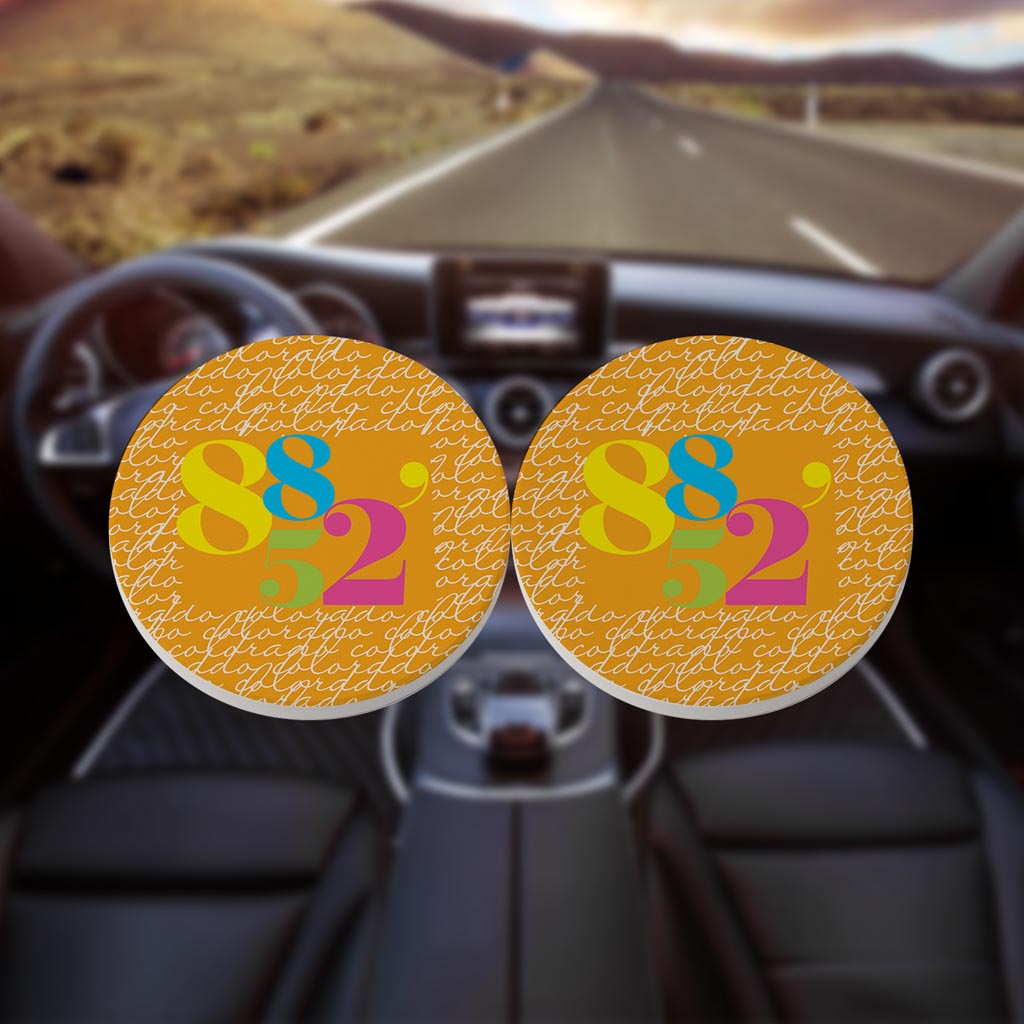 Bright Modern Script Orange Colorado Creede | Absorbent Car Coasters | Set of 2 | Min 4