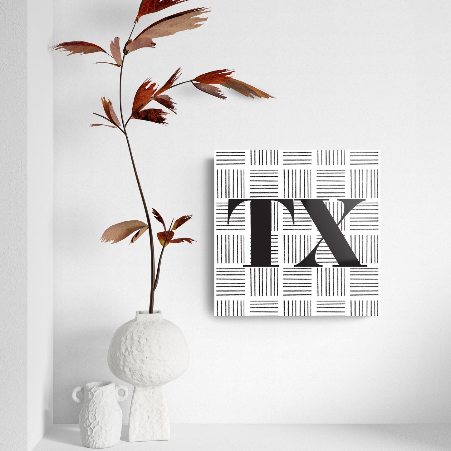 Black And White Abbreviated On White Texas | Hi-Def Glass Art | Eaches | Min 2