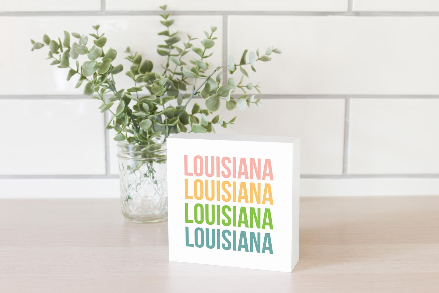 Boho Color Repeated State Name Louisiana | Wood Block | Eaches | Min 4