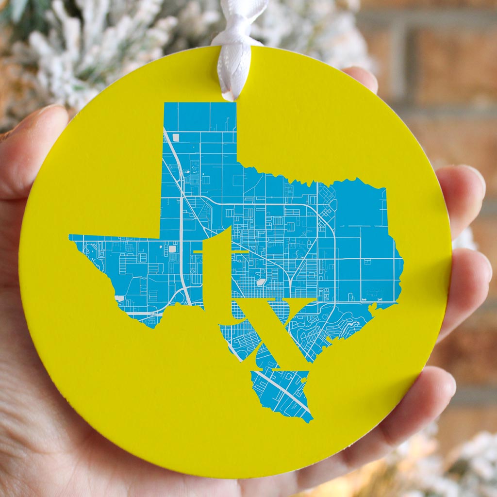 Bright Modern Abbreviated State Yellow Texas Harlingen | Wood Ornament | Eaches | Min 6