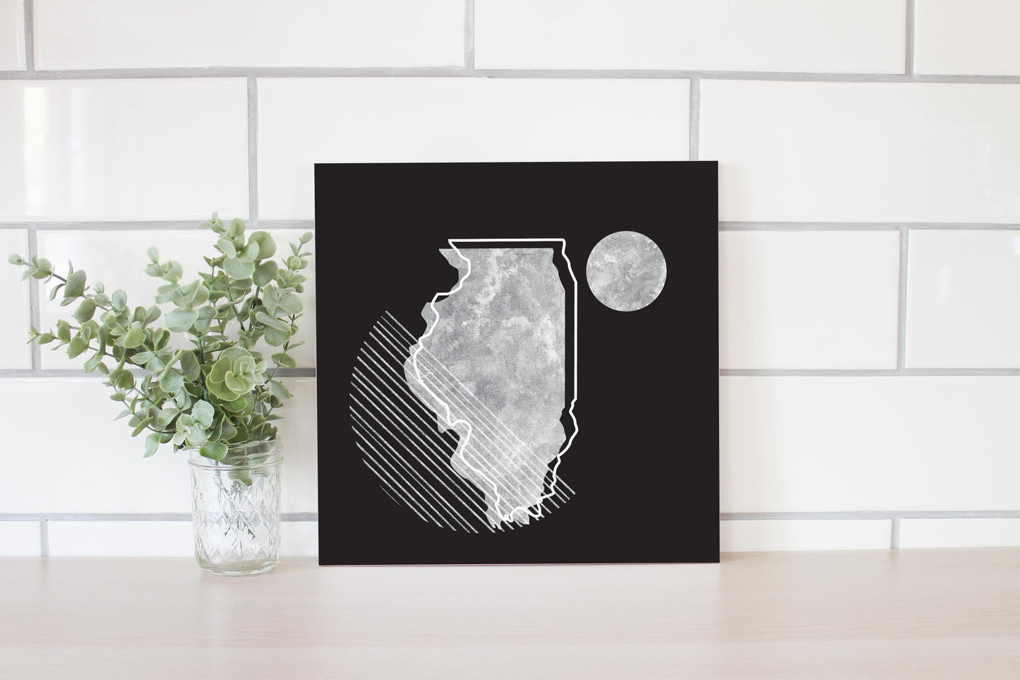 Black And White Geometric On Black Illinois | Wood Sign | Eaches | Min 2