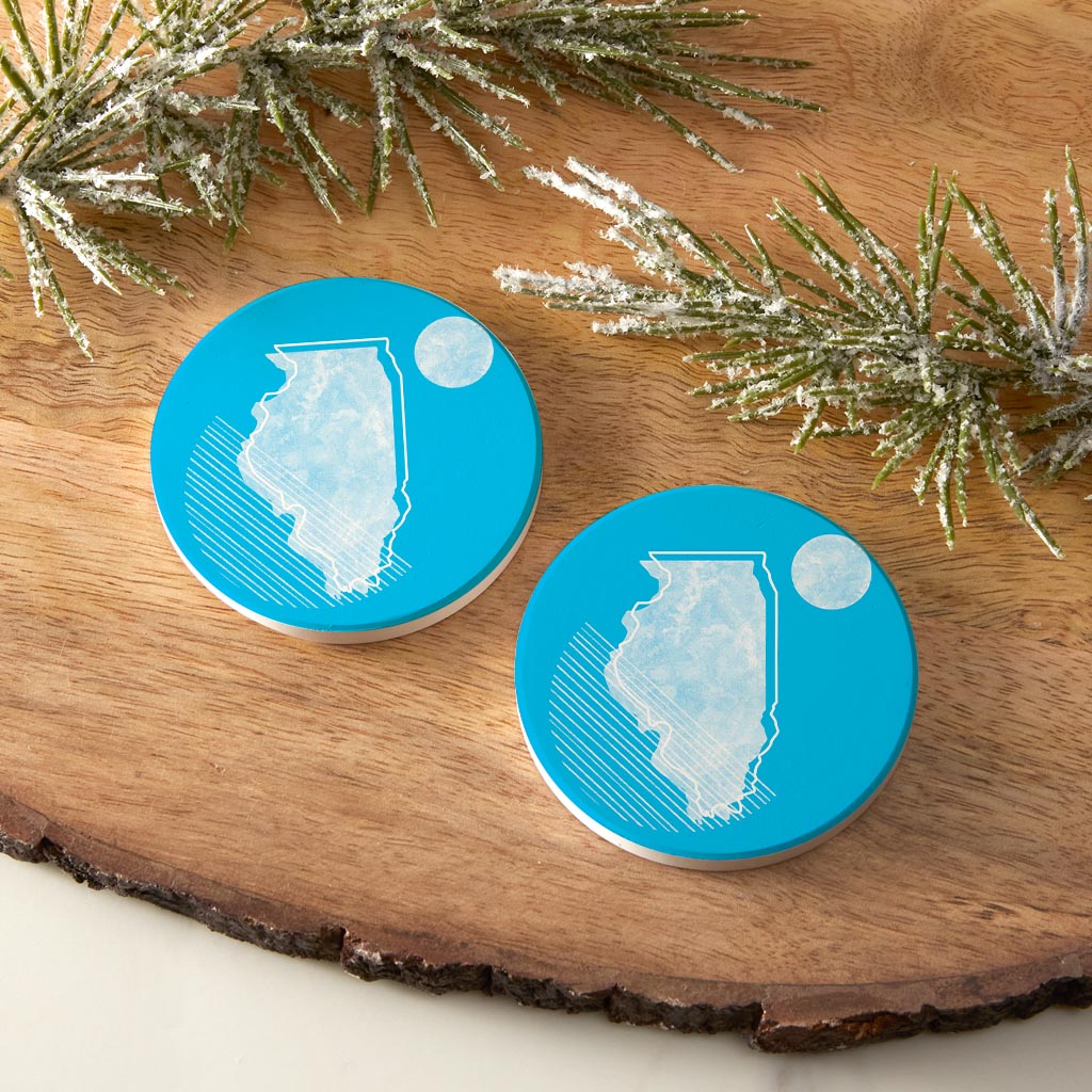 Bright Modern Geometric On Blue Illinois | Absorbent Car Coasters | Set of 2 | Min 4