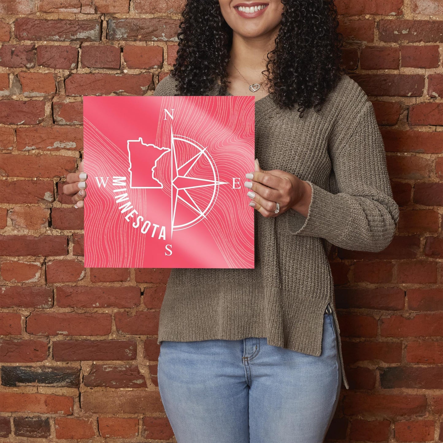 Boho Color Compass State On Pink Minnesota | Hi-Def Glass Art | Eaches | Min 1