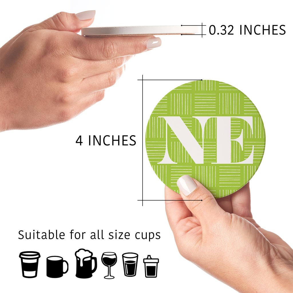 Bright Modern Abbreviated On Green Nebraska | Absorbent Coasters | Set of 4 | Min 2