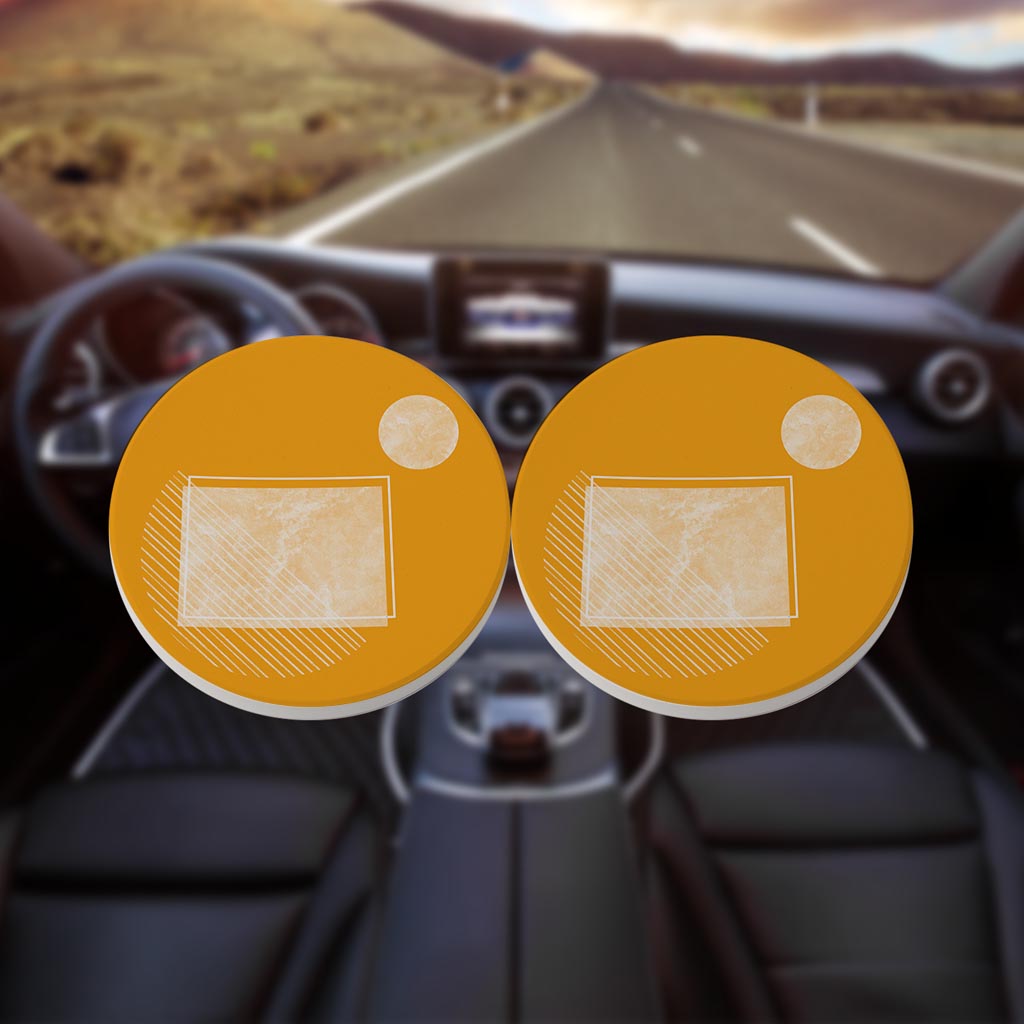 Bright Modern Geometric On Orange Colorado| Absorbent Car Coasters | Set of 2 | Min 4