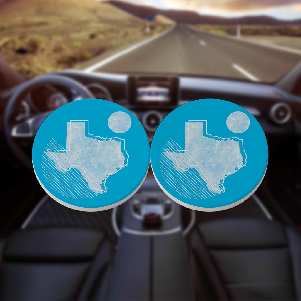 Bright Modern Geometric On Blue Texas | Absorbent Car Coasters | Set of 2 | Min 4