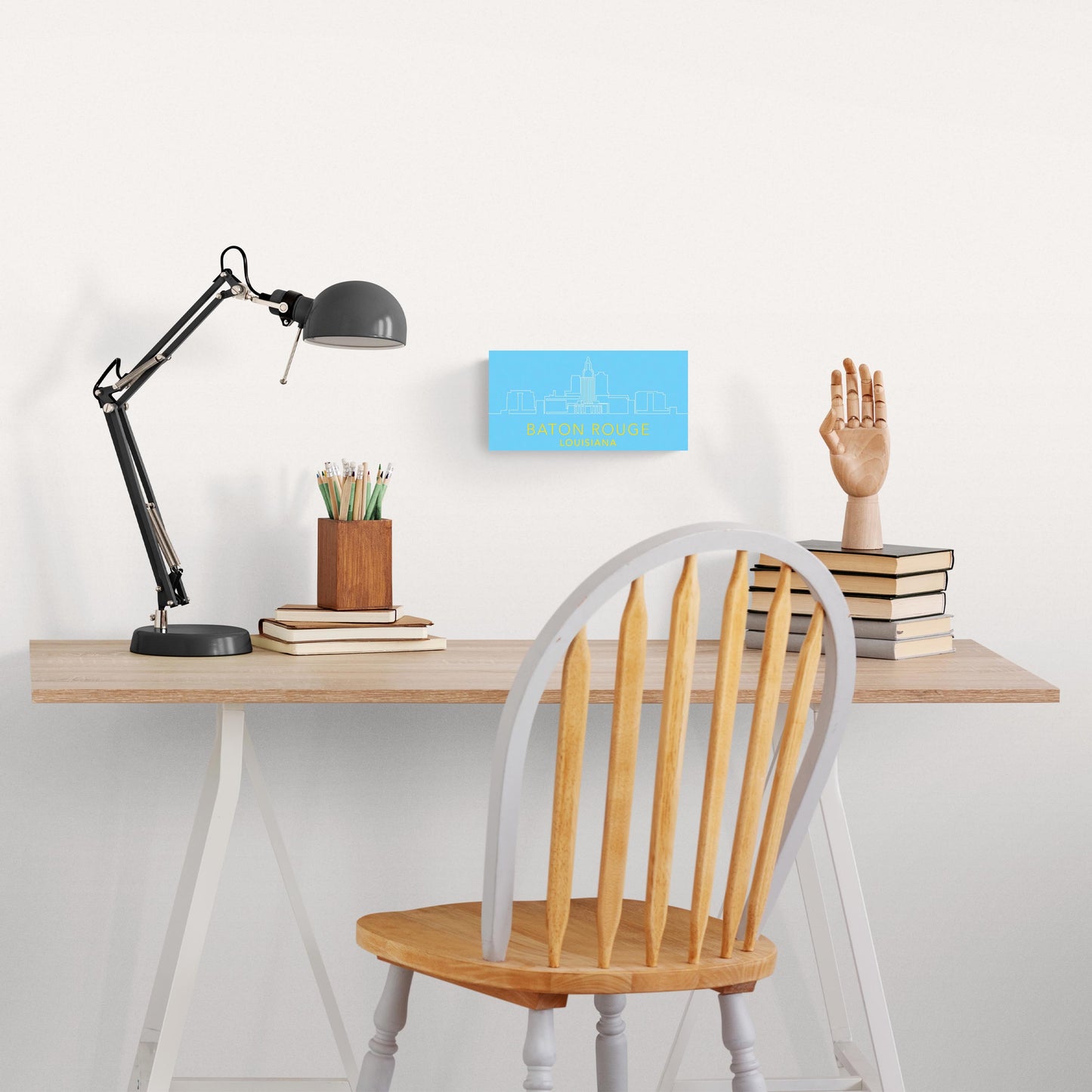 Minimalistic Blue And Gold Baton Rouge Skyline| Wood Sign | Eaches | Min 4