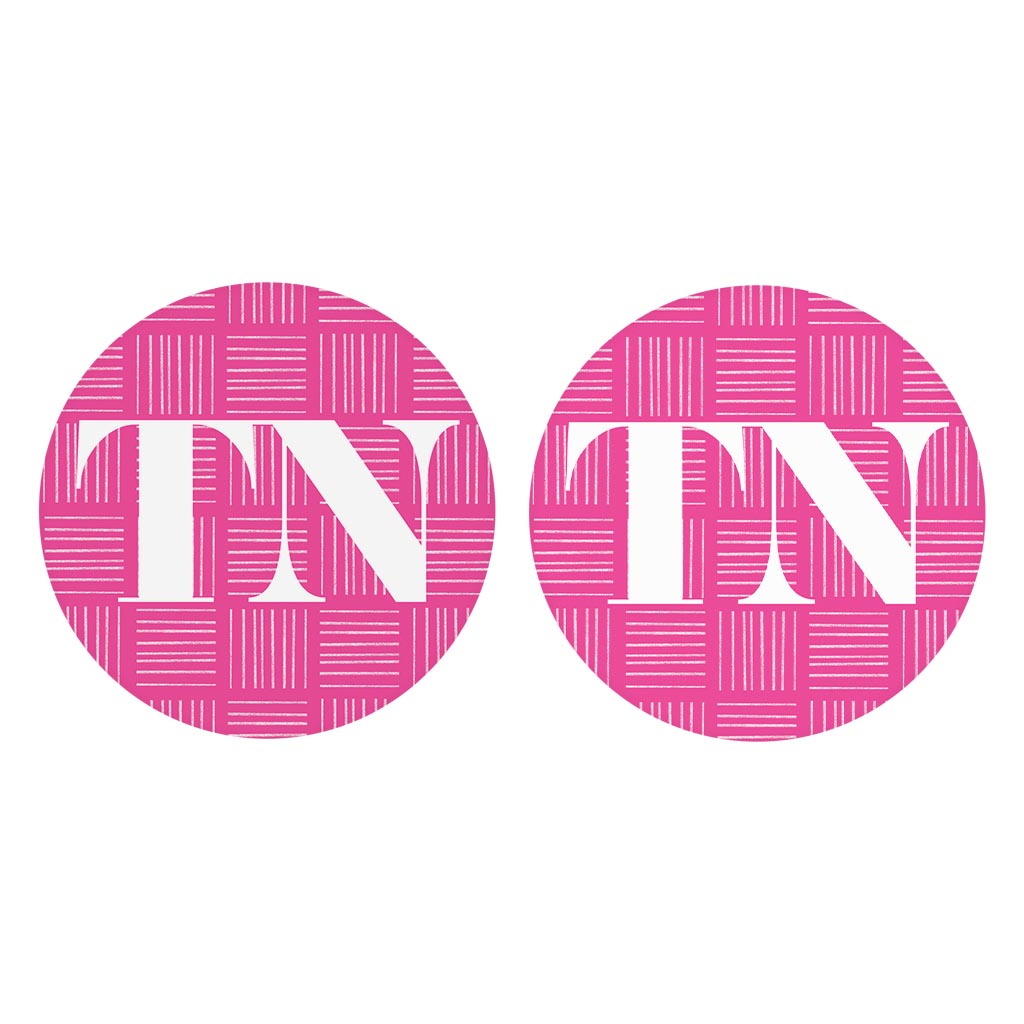 Bright Modern Abbreviated On Pink Tennessee | Absorbent Car Coasters | Set of 2 | Min 4
