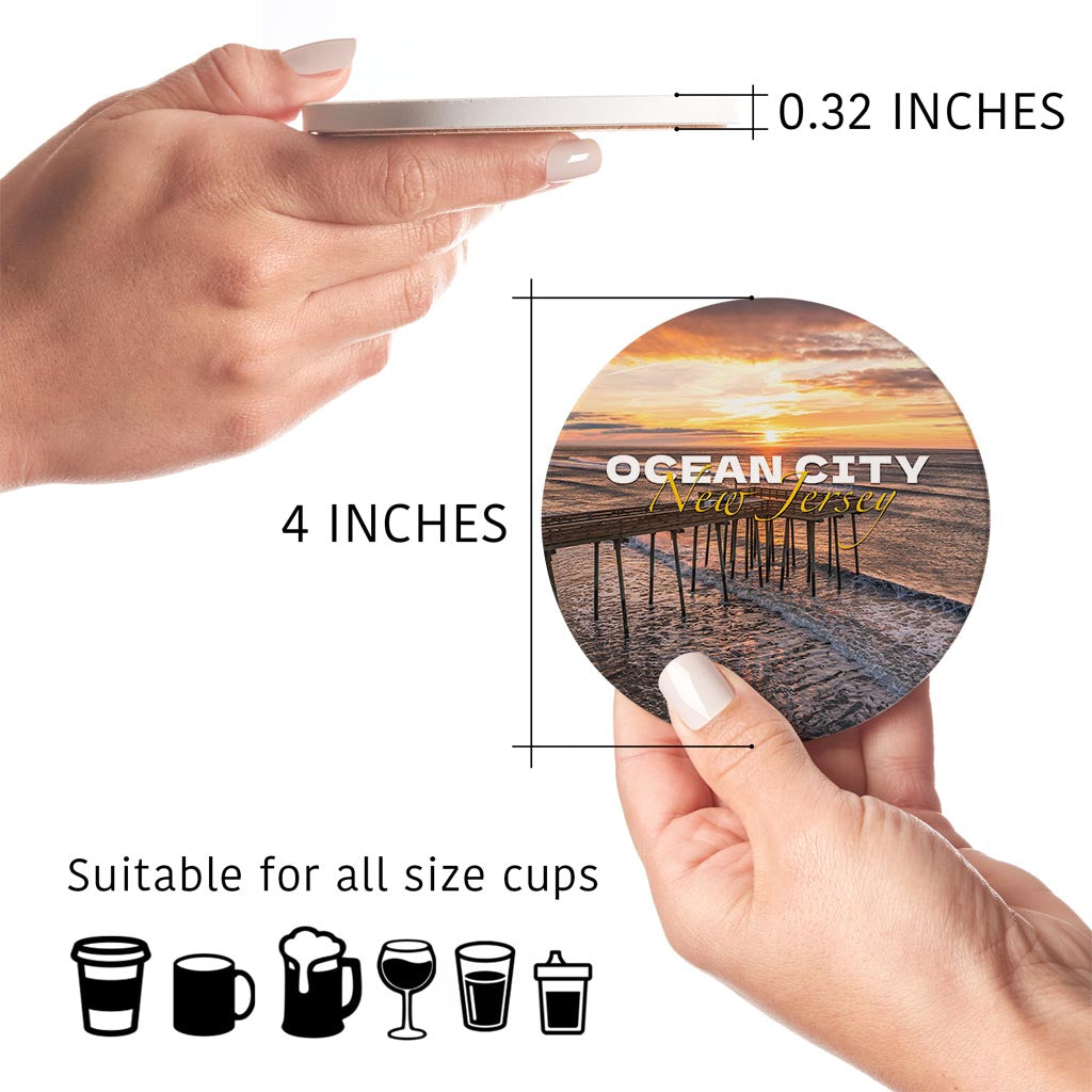 Fishing Pier Sunrise Round Coaster| Absorbent Coasters | Set of 4 | Min 2
