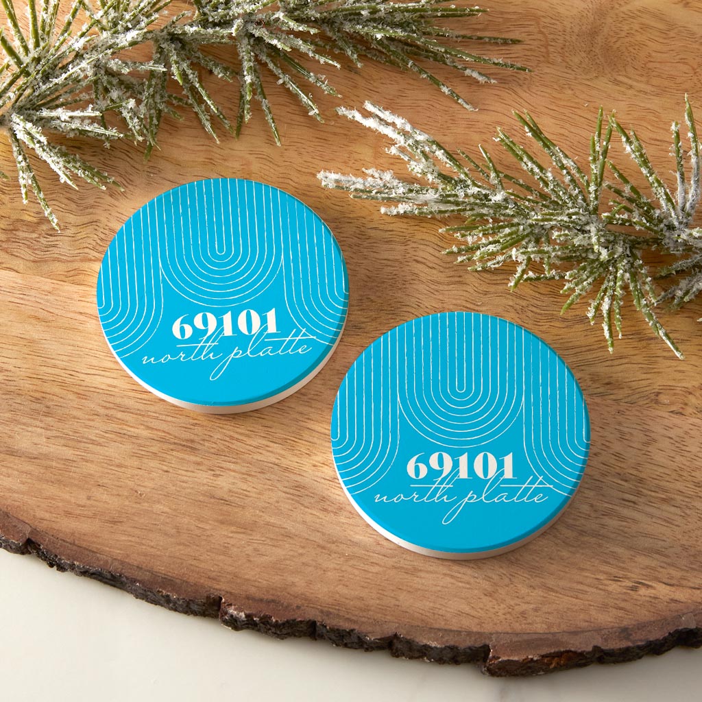 Bright Modern City Zip On Teal Nebraska North Platte | Absorbent Car Coasters | Set of 2 | Min 4
