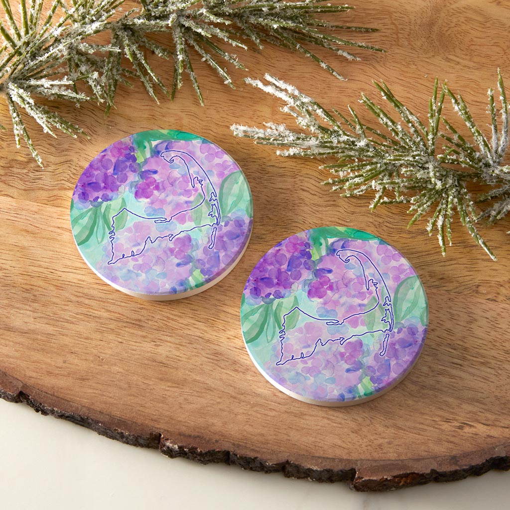 Watercolor Hydrangea| Absorbent Car Coasters | Set of 2 | Min 4