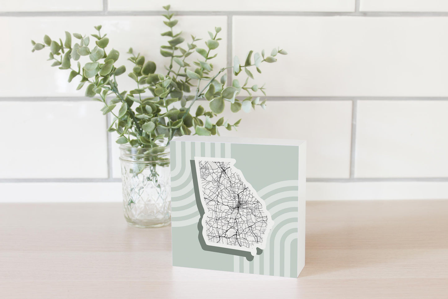 Vintage Groove Light Green Lines Map Georgia Atlanta | Wood Block | Eaches | Min 4