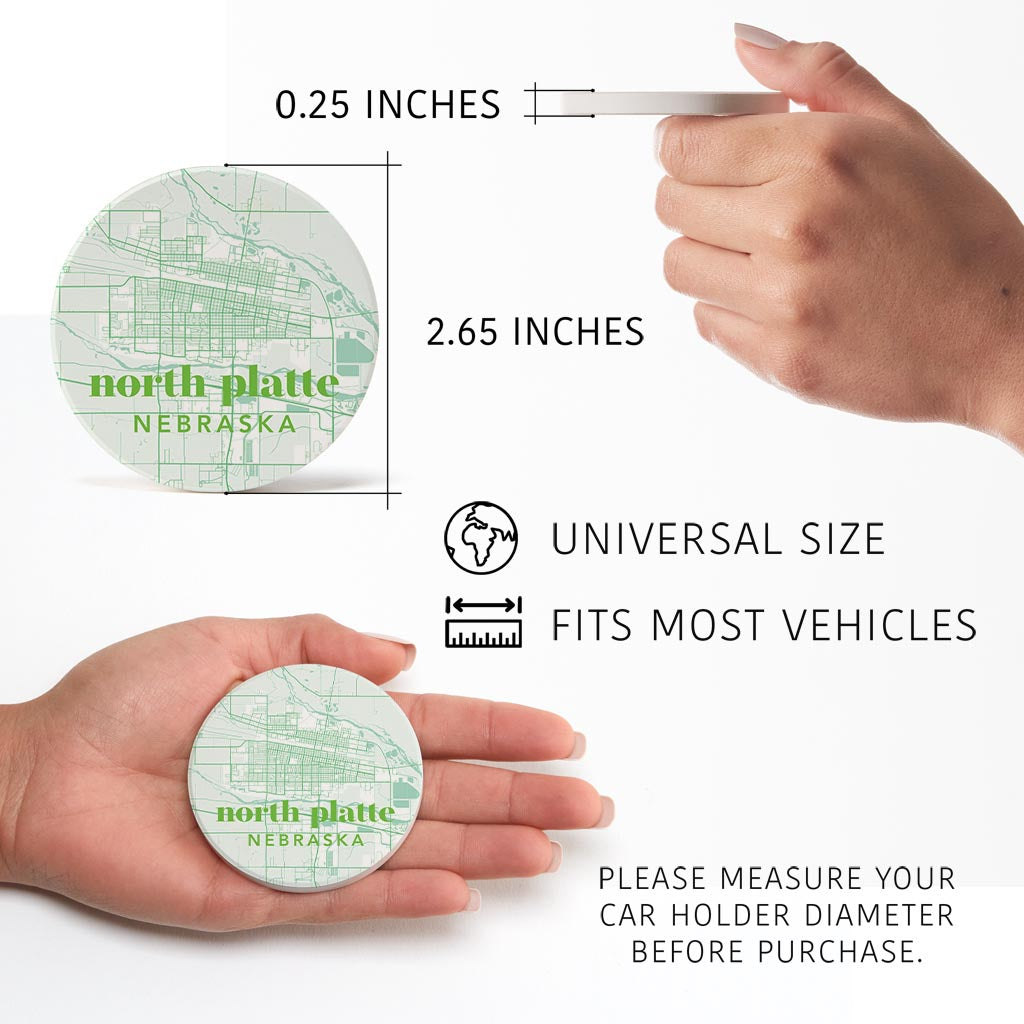 Bright Modern Green Map Nebraska North Platte| Absorbent Car Coasters | Set of 2 | Min 4