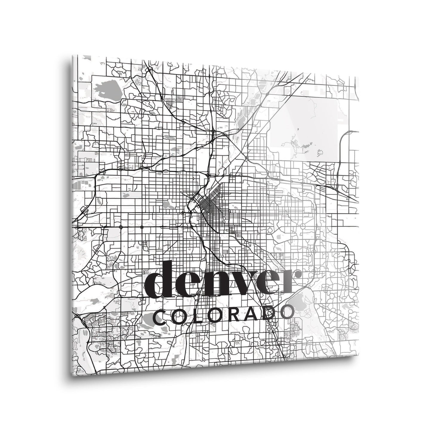 Black And White White Map Colorado Denver | Hi-Def Glass Art | Eaches | Min 2
