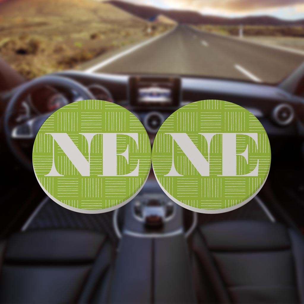 Bright Modern Abbreviated On Green Nebraska| Absorbent Car Coasters | Set of 2 | Min 4
