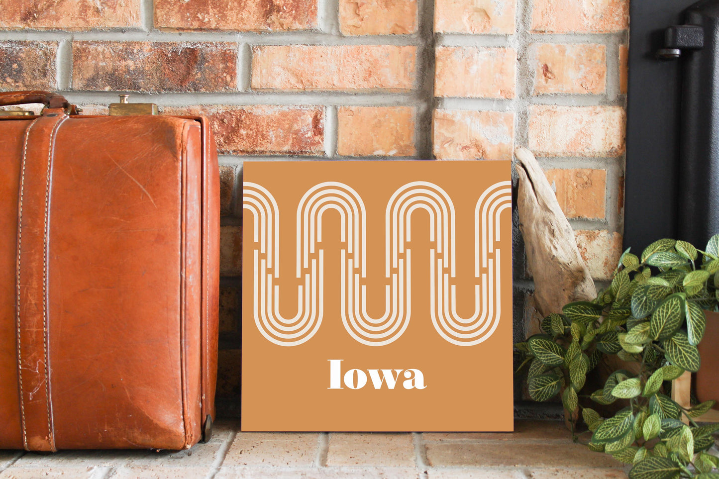 Vintage Groove Yellow Wave Lines Iowa | Wood Sign | Eaches | Min 2