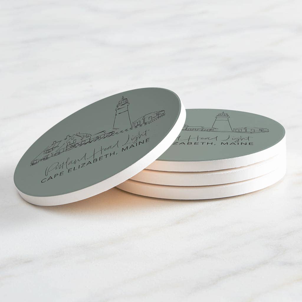 Portland Head Light Muted Coastal, Absorbent Circle Coaster