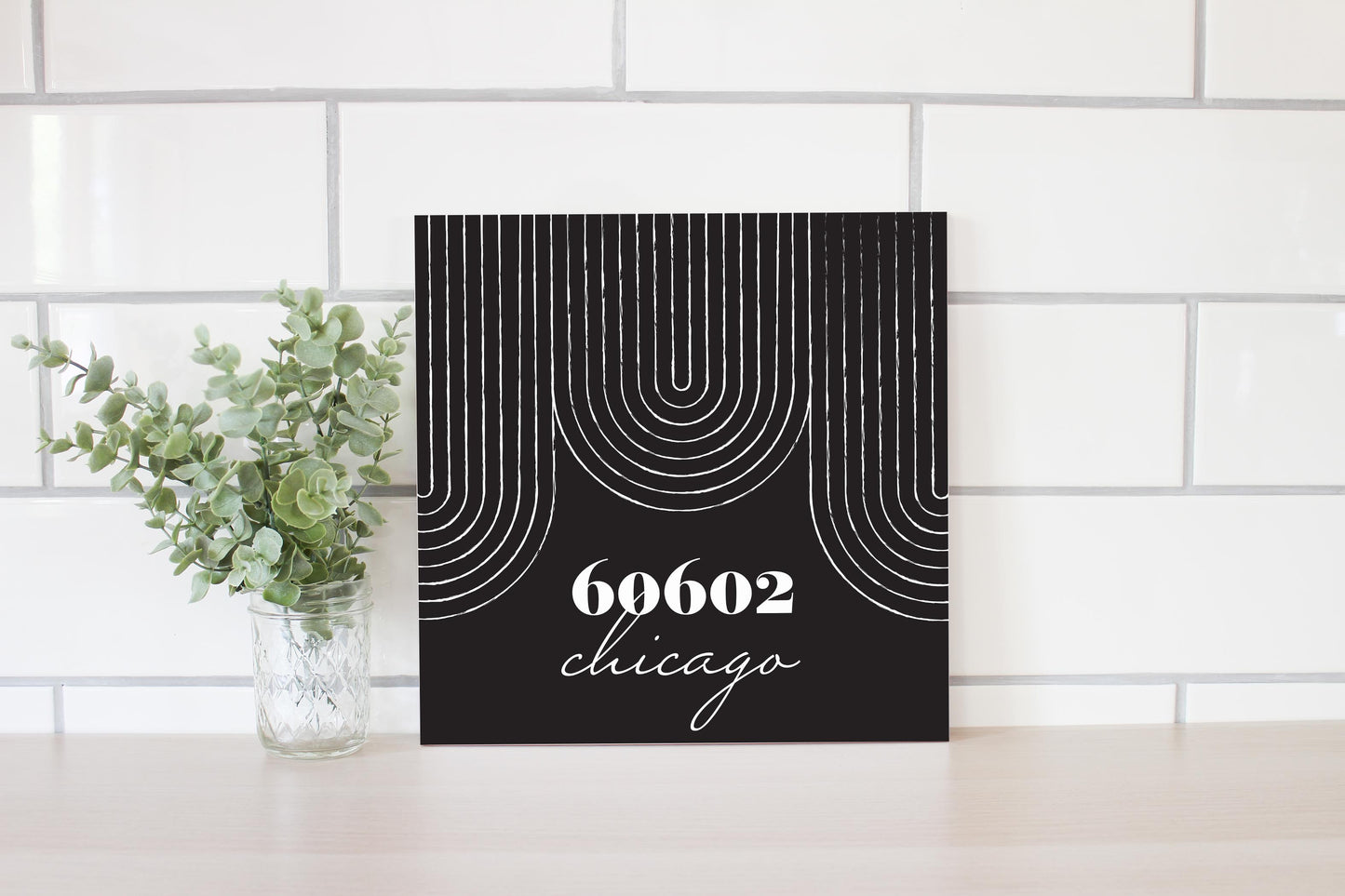 Black And White City Zip On Black Illinois Chicago | Wood Sign | Eaches | Min 2