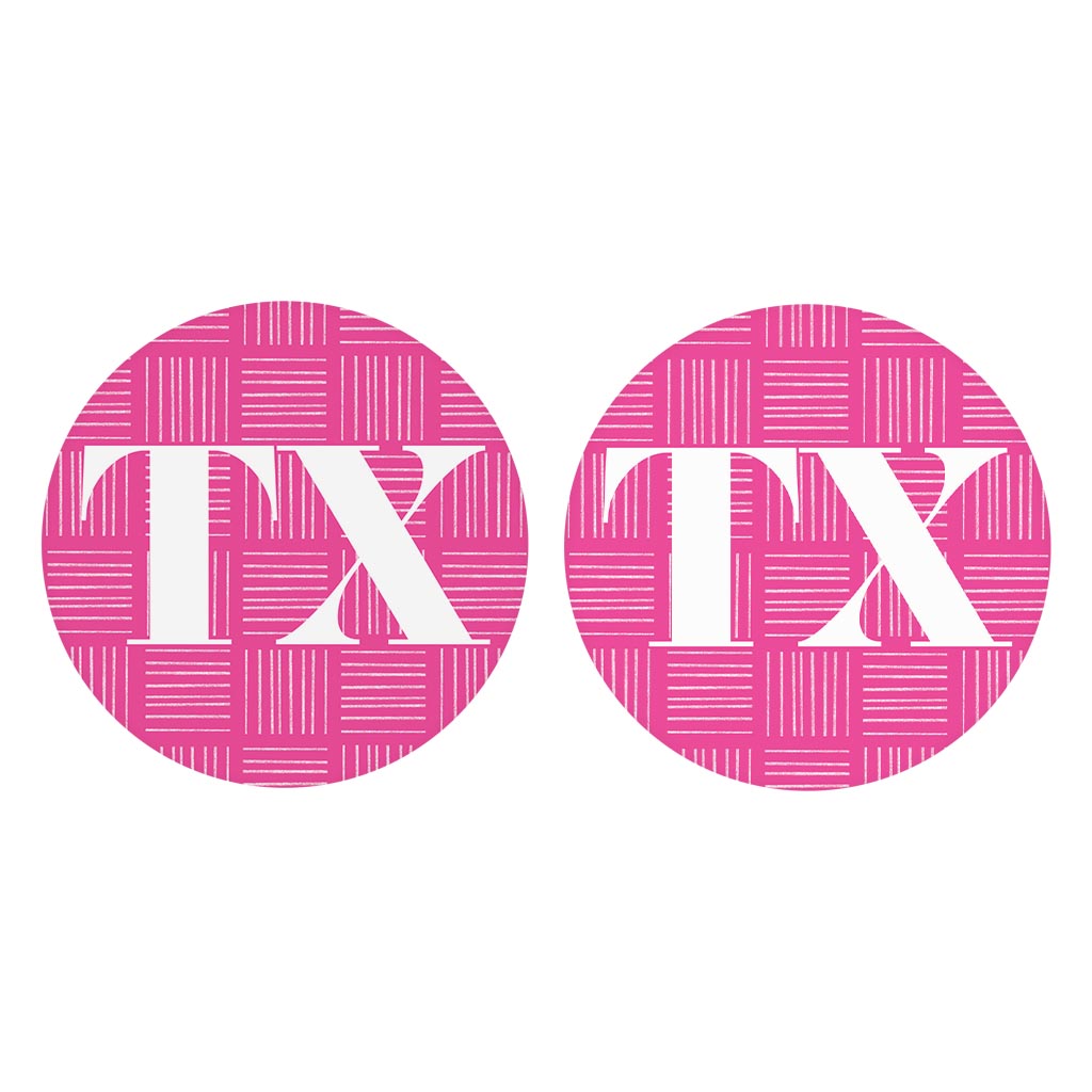 Bright Modern Abbreviated On Pink Texas | Absorbent Car Coasters | Set of 2 | Min 4